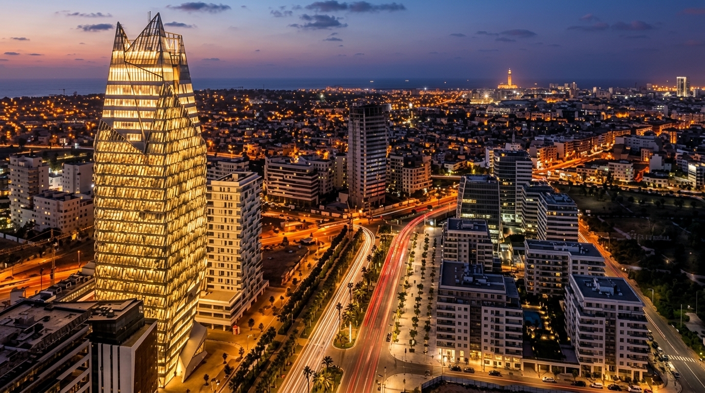 Casablanca Finance City skyline at sunset